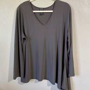 Clara Sunwoo Gray Long Sleeve Tunic Top Women’s 1X Stretch Knit Draped Hem